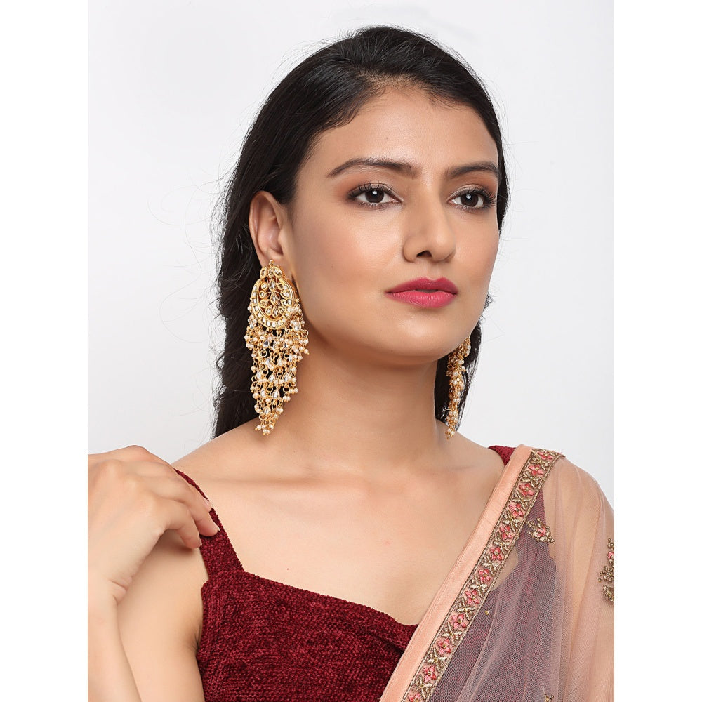 RUBY RAANG STUDIO Ruby Raang Gold Tone Jhallar Kundan Earrings