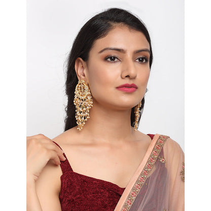 RUBY RAANG STUDIO Ruby Raang Gold Tone Jhallar Kundan Earrings