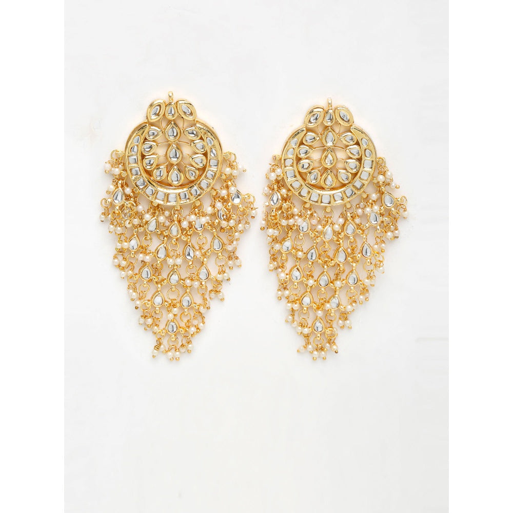 RUBY RAANG STUDIO Ruby Raang Gold Tone Jhallar Kundan Earrings