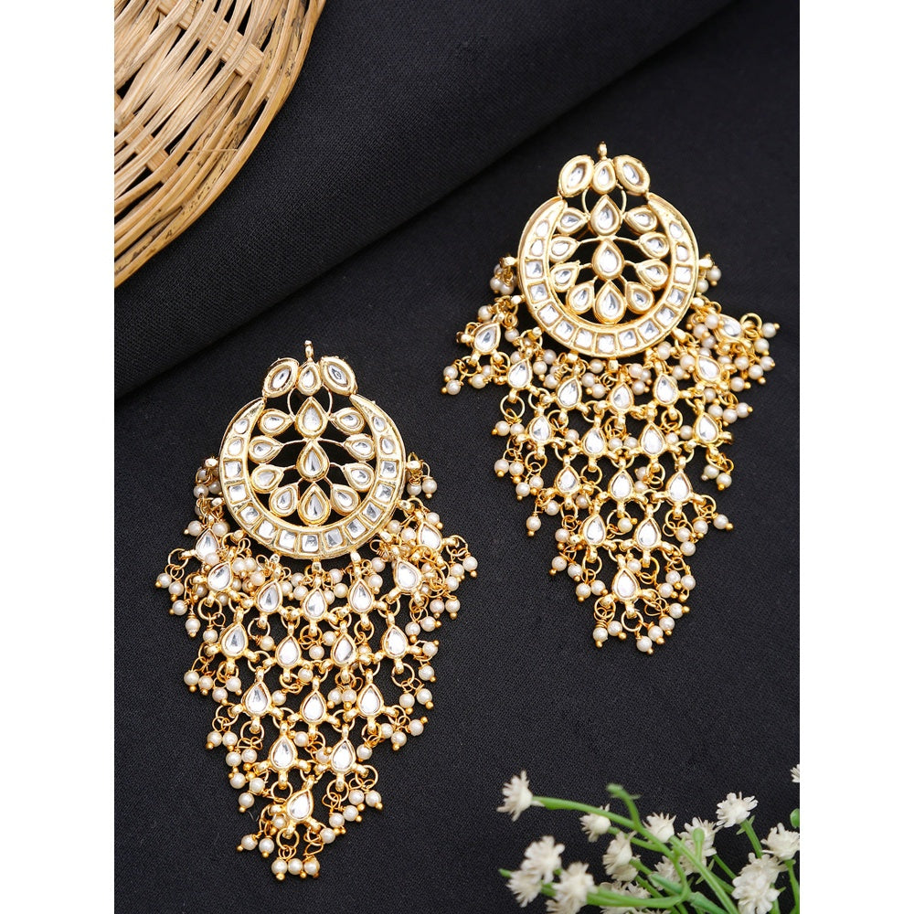 RUBY RAANG STUDIO Ruby Raang Gold Tone Jhallar Kundan Earrings