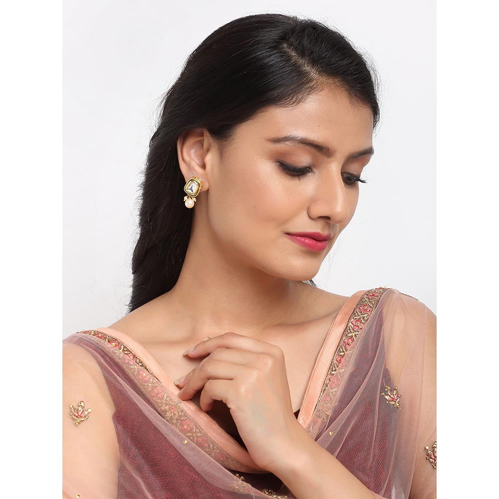 RUBY RAANG STUDIO Ruby Raang Green Tone Stone Kundan Earrings