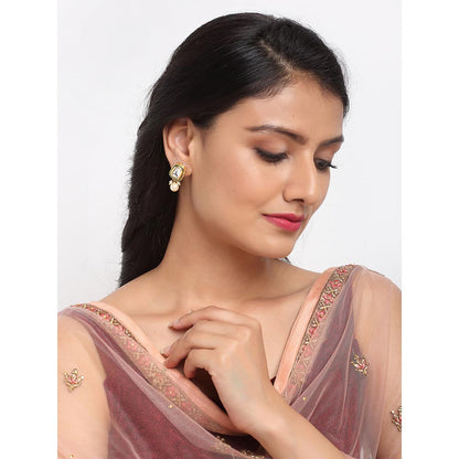 RUBY RAANG STUDIO Ruby Raang Green Tone Stone Kundan Earrings