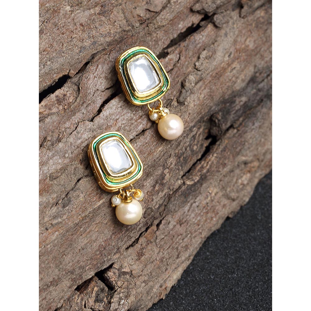 RUBY RAANG STUDIO Ruby Raang Green Tone Stone Kundan Earrings