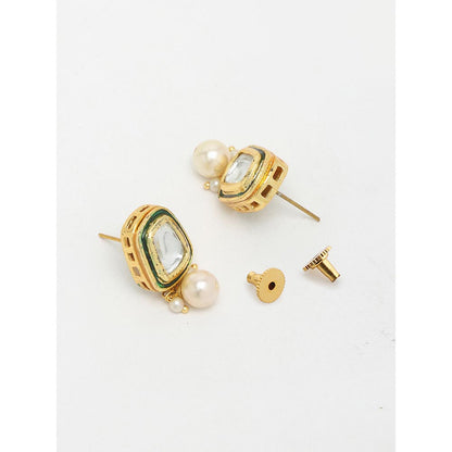 RUBY RAANG STUDIO Ruby Raang Green Tone Stone Kundan Earrings