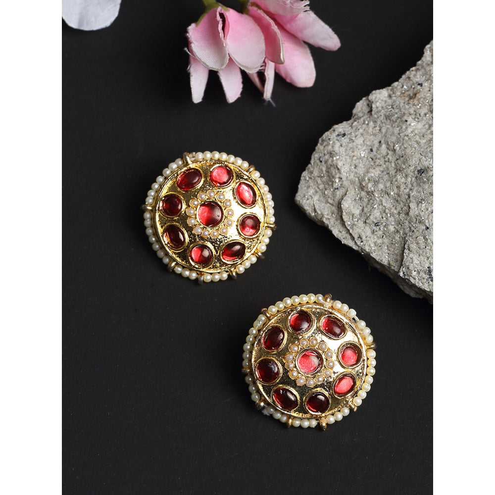 RUBY RAANG STUDIO Ruby Raang Gold Tone Kundan & Pearl Studs