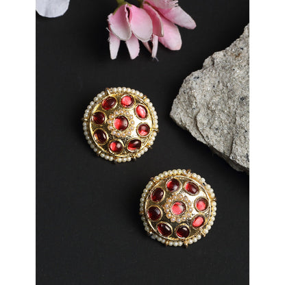 RUBY RAANG STUDIO Ruby Raang Gold Tone Kundan & Pearl Studs