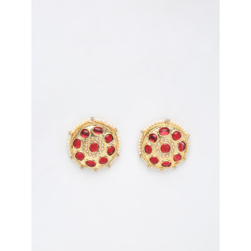 RUBY RAANG STUDIO Ruby Raang Gold Tone Kundan & Pearl Studs