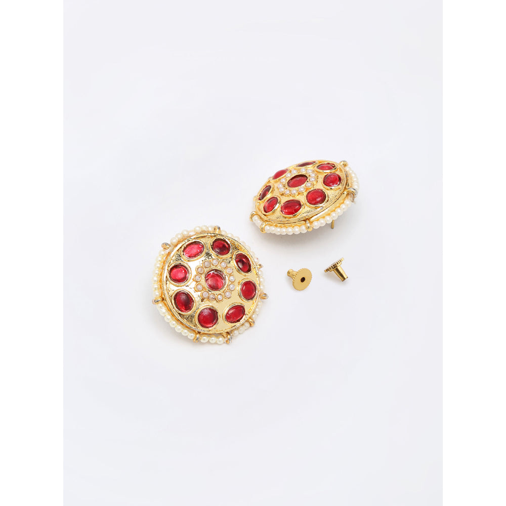 RUBY RAANG STUDIO Ruby Raang Gold Tone Kundan & Pearl Studs