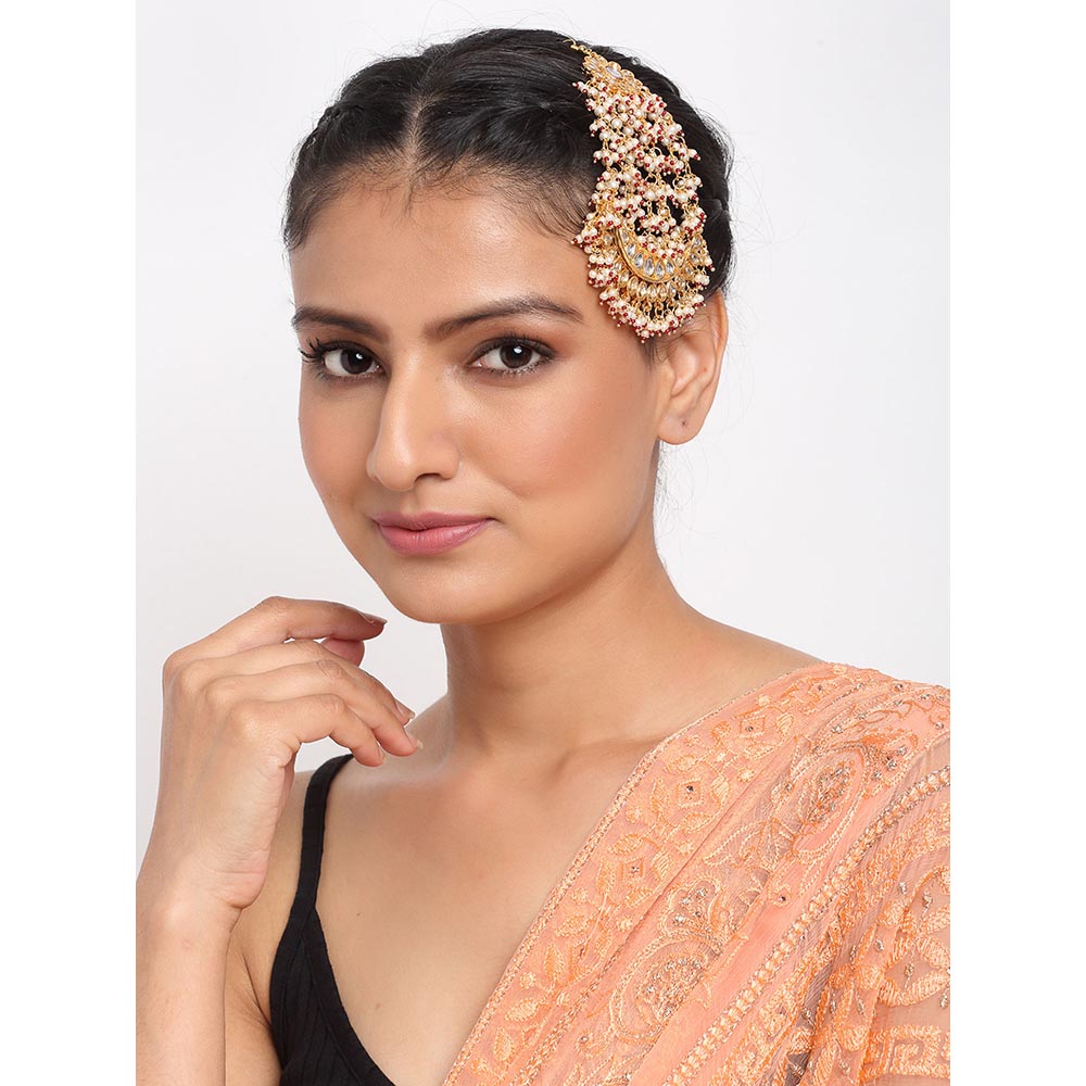 RUBY RAANG STUDIO Ruby Raang Maroon Tone Kundan Jhoomar