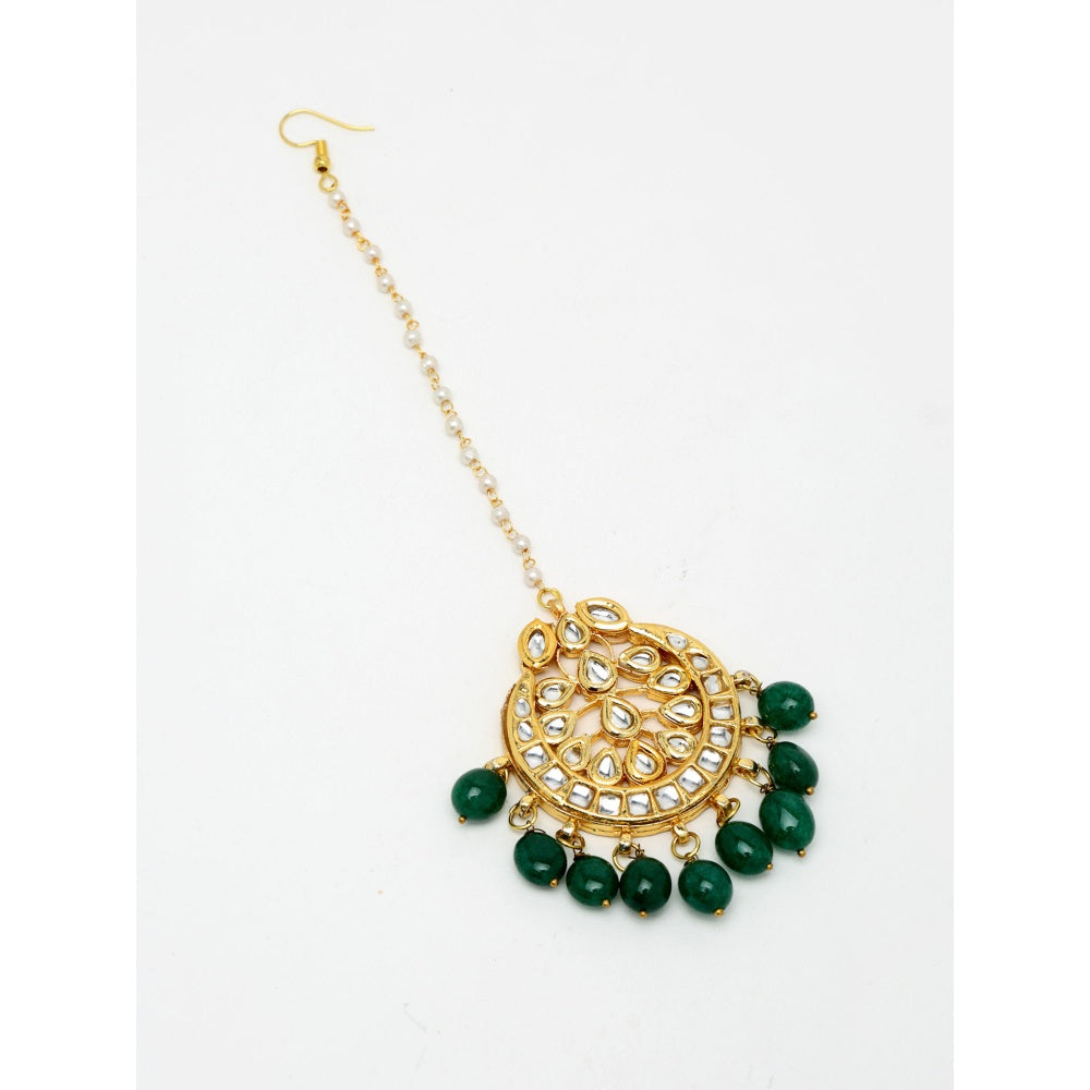RUBY RAANG STUDIO Ruby Raang Green Stone Kundan Maang Tikka