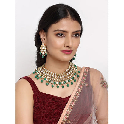 RUBY RAANG STUDIO Ruby Raang Green Tone Maharani Kundan Choker with Earrings
