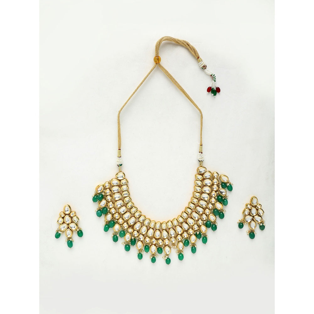 RUBY RAANG STUDIO Ruby Raang Green Tone Maharani Kundan Choker with Earrings