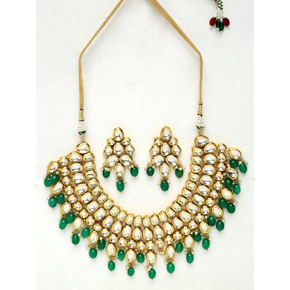 RUBY RAANG STUDIO Ruby Raang Green Tone Maharani Kundan Choker with Earrings