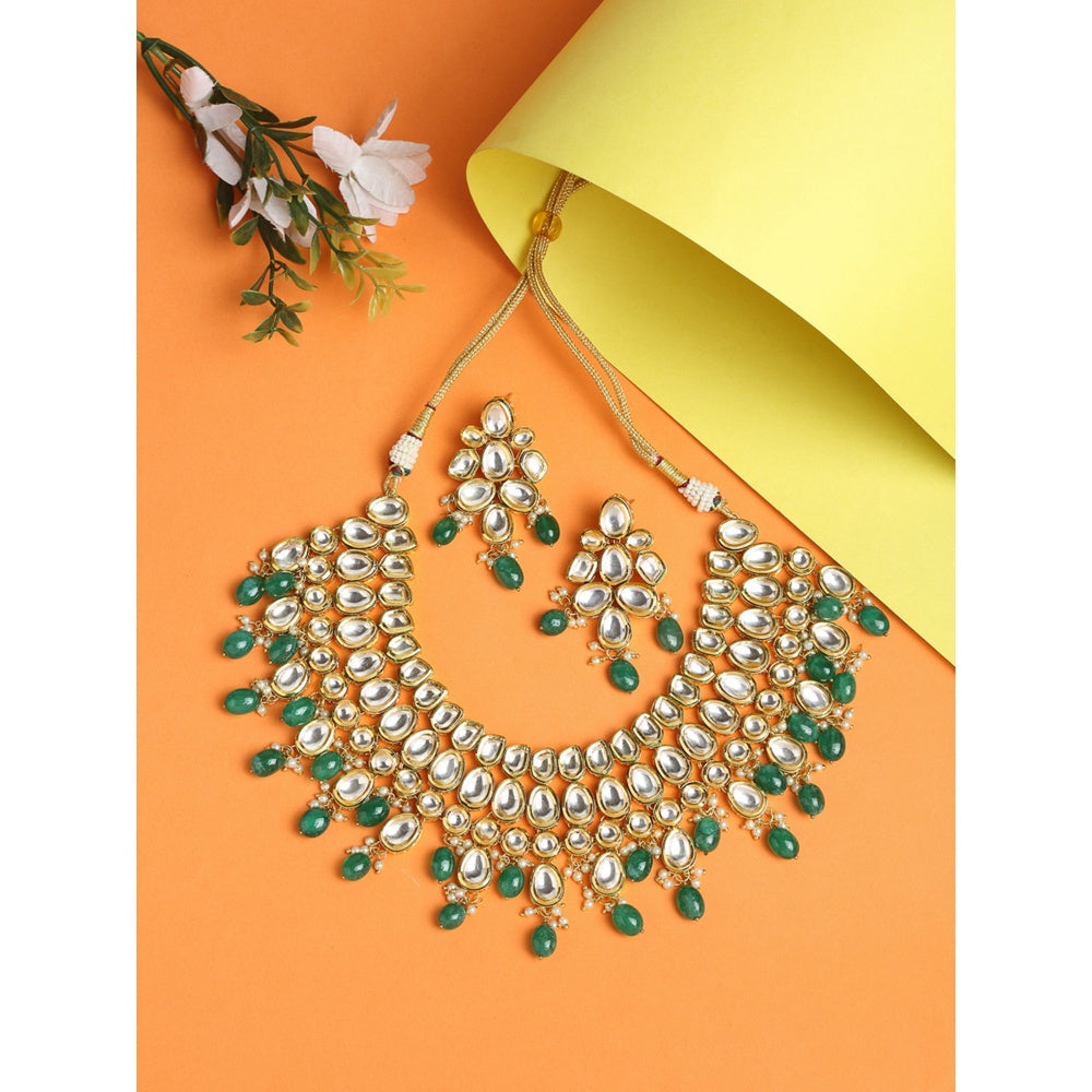 RUBY RAANG STUDIO Ruby Raang Green Tone Maharani Kundan Choker with Earrings