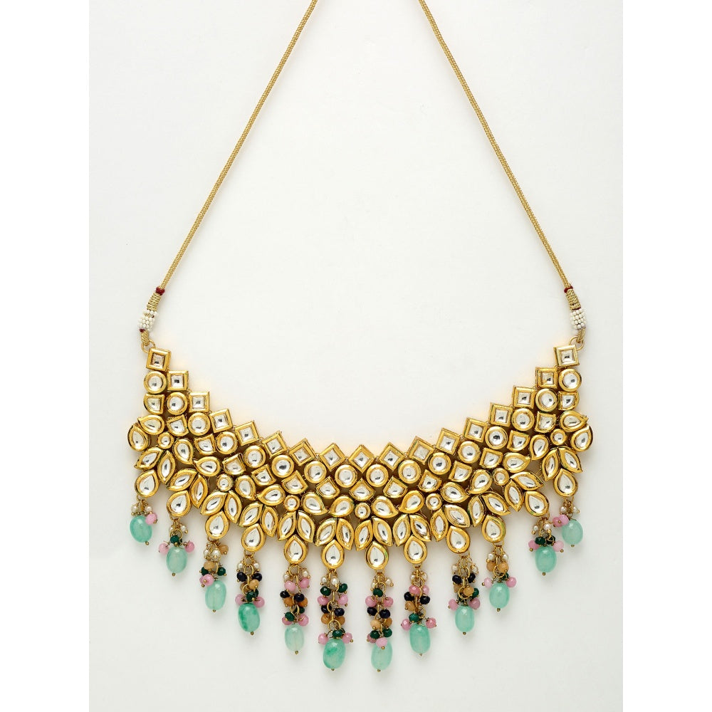 RUBY RAANG STUDIO Ruby Raang Multi Kundan Neckpiece with Earrings and Maang Tikka