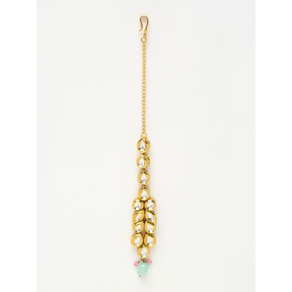 RUBY RAANG STUDIO Ruby Raang Multi Kundan Neckpiece with Earrings and Maang Tikka