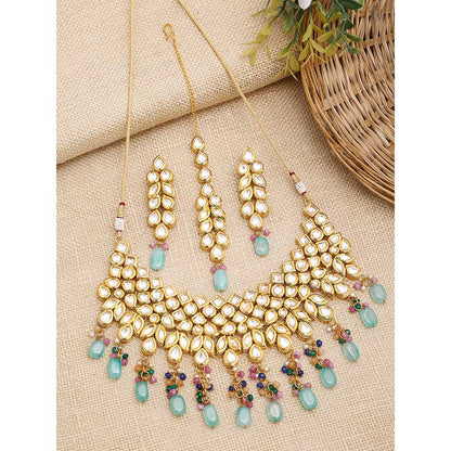 RUBY RAANG STUDIO Ruby Raang Multi Kundan Neckpiece with Earrings and Maang Tikka