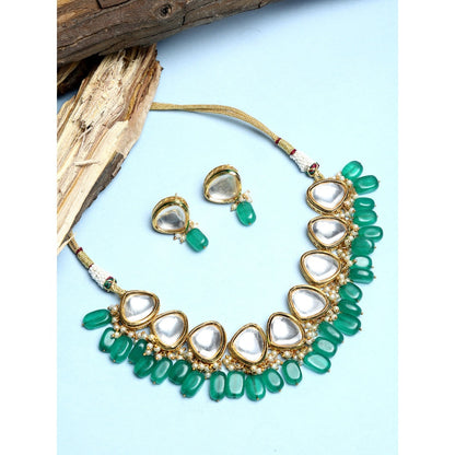 RUBY RAANG STUDIO Ruby Raang Green Stone & Kundan Choker with Studs
