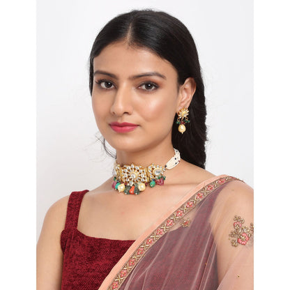 RUBY RAANG STUDIO Ruby Raang Kundan Multi-color Stone Maharani Choker with Earrings