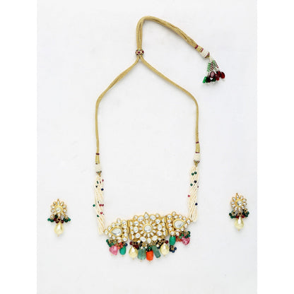 RUBY RAANG STUDIO Ruby Raang Kundan Multi-color Stone Maharani Choker with Earrings