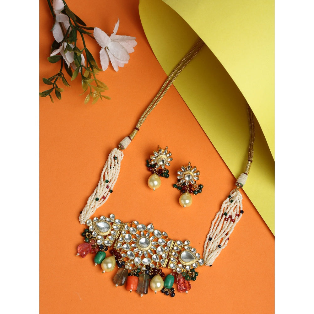 RUBY RAANG STUDIO Ruby Raang Kundan Multi-color Stone Maharani Choker with Earrings
