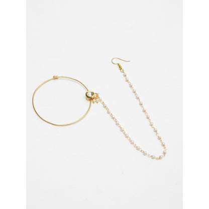 RUBY RAANG STUDIO Gold-Plated White Faux Kundan Pearl Beaded Handcrafted Chained Nose Ring