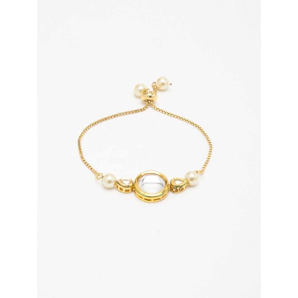 RUBY RAANG STUDIO Women Gold-Toned Off White Kundan Charm Bracelet