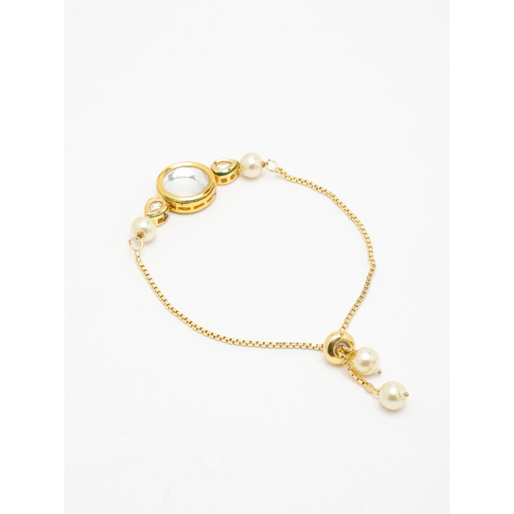 RUBY RAANG STUDIO Women Gold-Toned Off White Kundan Charm Bracelet