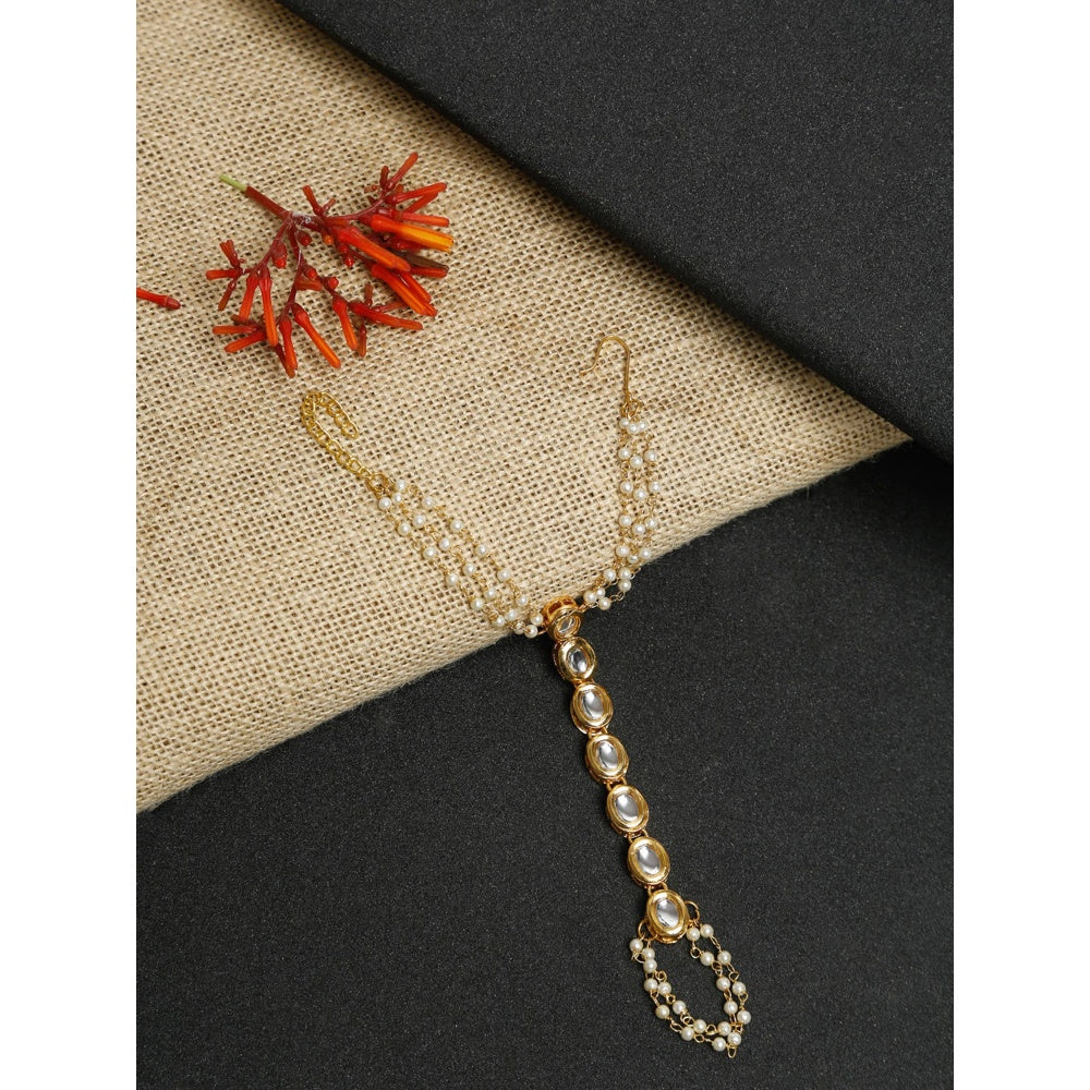 RUBY RAANG STUDIO Women Gold-Toned White Kundan & Pearl Ring Bracelet