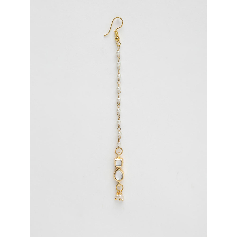 RUBY RAANG STUDIO Gold-Plated White Faux Kundan-Studded Faux Pearl Handcrafted Maang Tika