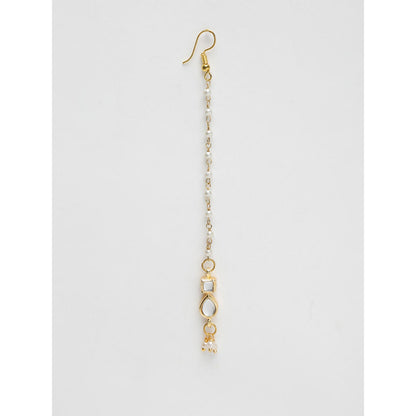 RUBY RAANG STUDIO Gold-Plated White Faux Kundan-Studded Faux Pearl Handcrafted Maang Tika