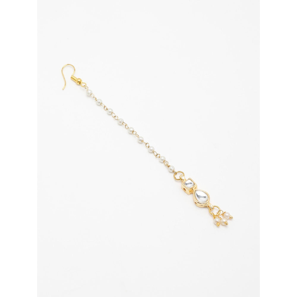 RUBY RAANG STUDIO Gold-Plated White Faux Kundan-Studded Faux Pearl Handcrafted Maang Tika