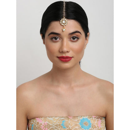RUBY RAANG STUDIO Gold-Plated White Faux Kundan-Studded Handcrafted Maang Tikka