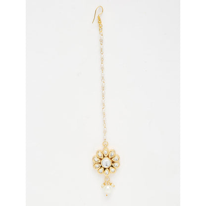 RUBY RAANG STUDIO Gold-Plated White Faux Kundan-Studded Handcrafted Maang Tikka
