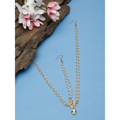 RUBY RAANG STUDIO Gold-Plated White Faux Kundan-Studded Faux Pearl Beaded Handcrafted Matha Patti