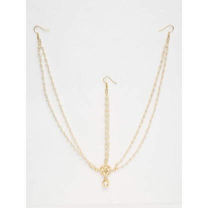 RUBY RAANG STUDIO Gold-Plated White Faux Kundan-Studded Faux Pearl Beaded Handcrafted Matha Patti