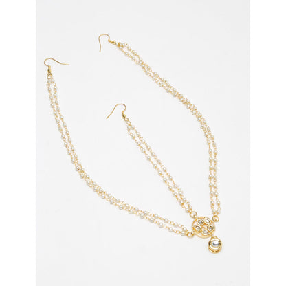 RUBY RAANG STUDIO Gold-Plated White Faux Kundan-Studded Faux Pearl Beaded Handcrafted Matha Patti