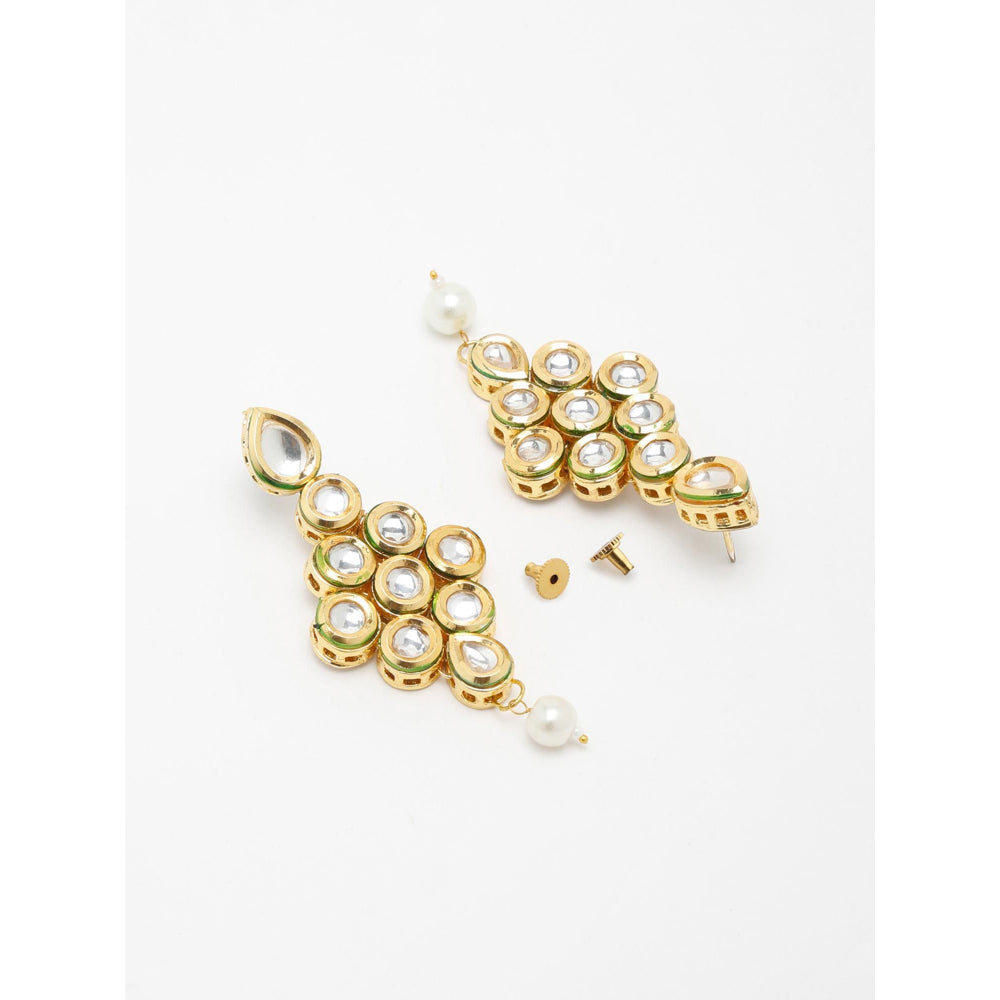 RUBY RAANG STUDIO Gold-Toned White Kundan-Studded Beaded Meenakari Jewellery Set
