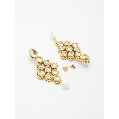RUBY RAANG STUDIO Gold-Toned White Kundan-Studded Beaded Meenakari Jewellery Set