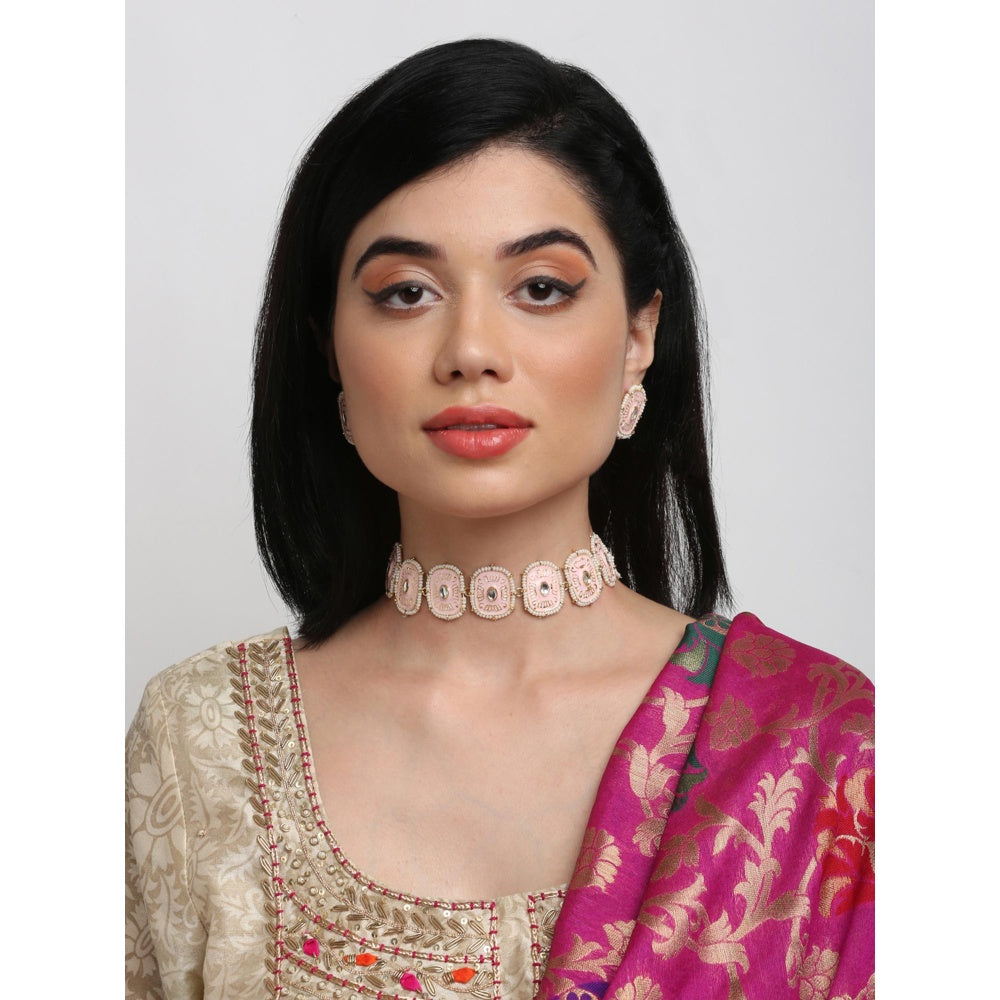 RUBY RAANG STUDIO Gold Kundan Choker with Earrings