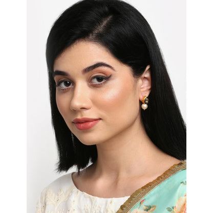 RUBY RAANG STUDIO Gold-Plated Cream Coloured Teardrop Shaped Kundan Studded Studs Earrings