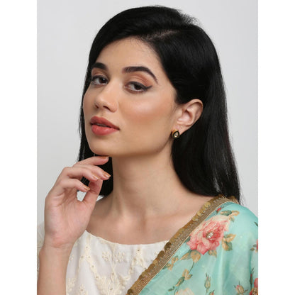 RUBY RAANG STUDIO Gold-Toned Green Pearl Teardrop Shaped Studs Earrings