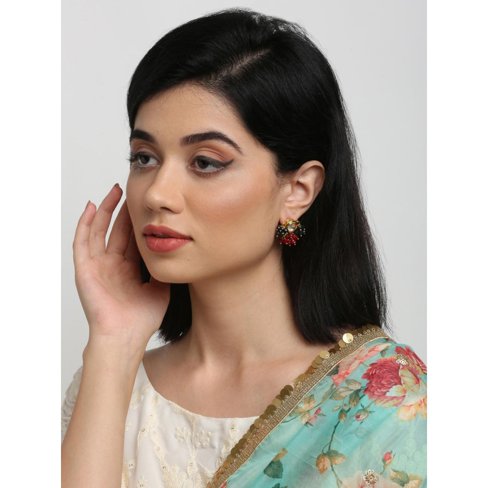 RUBY RAANG STUDIO Women Gold-Toned Kundan tasseled Beads Contemporary Studs Earrings