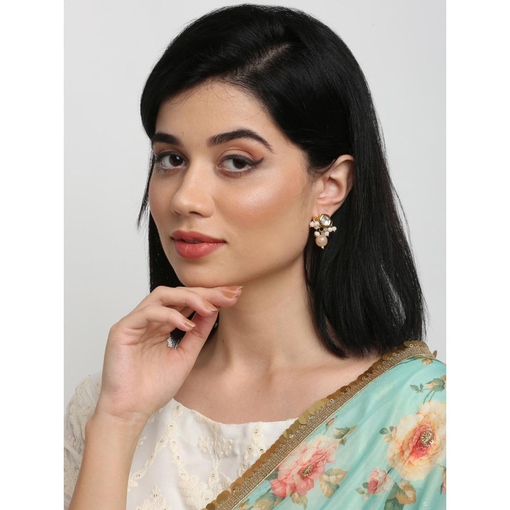 RUBY RAANG STUDIO Gold-Toned Pink Pearl Kundan Studded Contemporary Studs Earrings