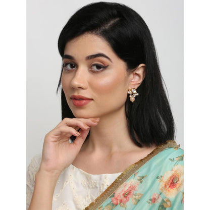 RUBY RAANG STUDIO Gold-Toned Pink Pearl Kundan Studded Contemporary Studs Earrings
