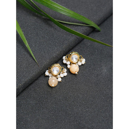 RUBY RAANG STUDIO Gold-Toned Pink Pearl Kundan Studded Contemporary Studs Earrings