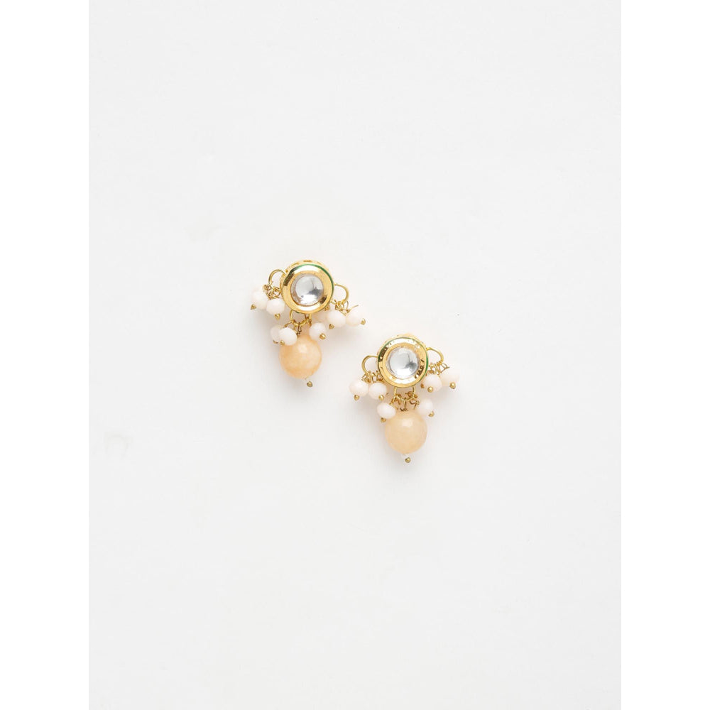 RUBY RAANG STUDIO Gold-Toned Pink Pearl Kundan Studded Contemporary Studs Earrings