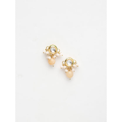 RUBY RAANG STUDIO Gold-Toned Pink Pearl Kundan Studded Contemporary Studs Earrings
