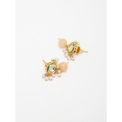 RUBY RAANG STUDIO Gold-Toned Pink Pearl Kundan Studded Contemporary Studs Earrings
