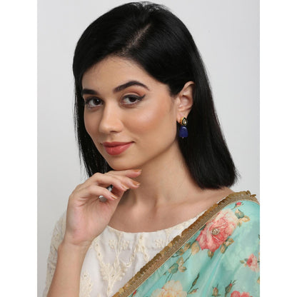 RUBY RAANG STUDIO Gold-Toned Blue Kundan Studded Contemporary Studs Earrings